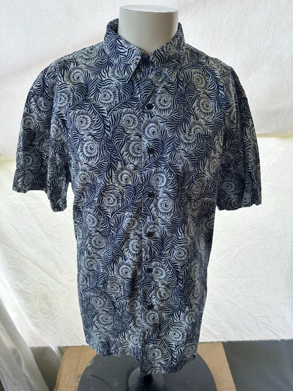 Ruffini Italy Men's Blue Floral Hawaiian Shirt Size XL Cotton